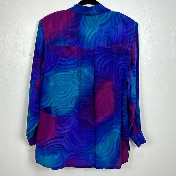 Aliki Yamani Creations Vintage Silk Long Sleeve Button Down Shirt Size M/L - Picture 4 of 9